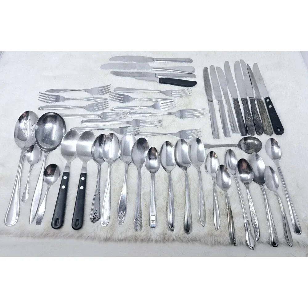 Lot of 45 Assorted Vintage Silverplate Dinner/Place Forks Spoons Butter Knives